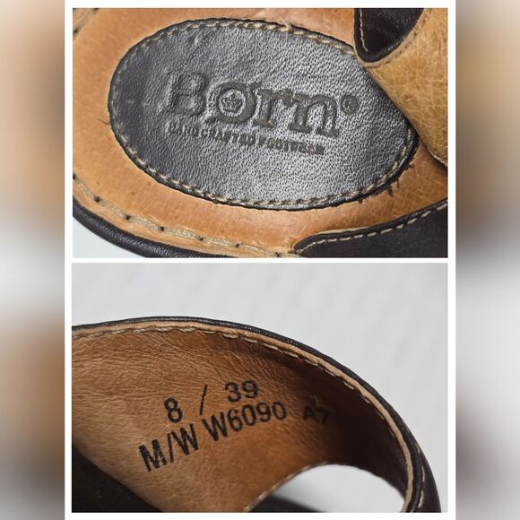 Born Wedged Sandals In Brown Leather 8 - Picture 3 of 8